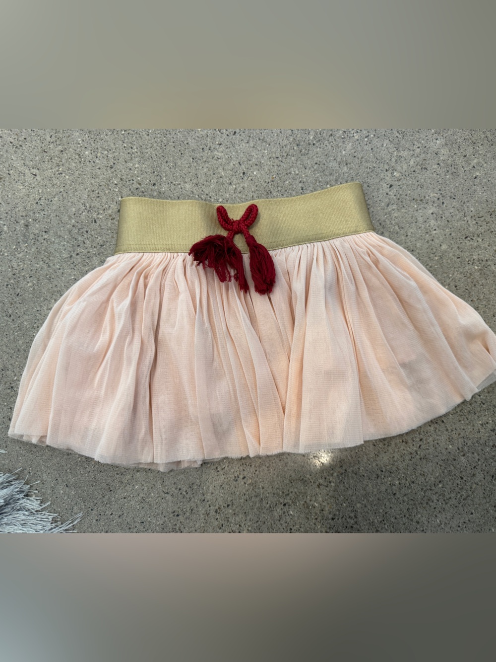 Junk Food Clothing Pink Tulle Skirt with Gold Waistband and Red Tie